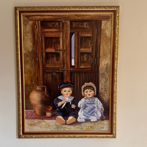 W.Yarull Other - Charming Rustic Framed Art with Dolls